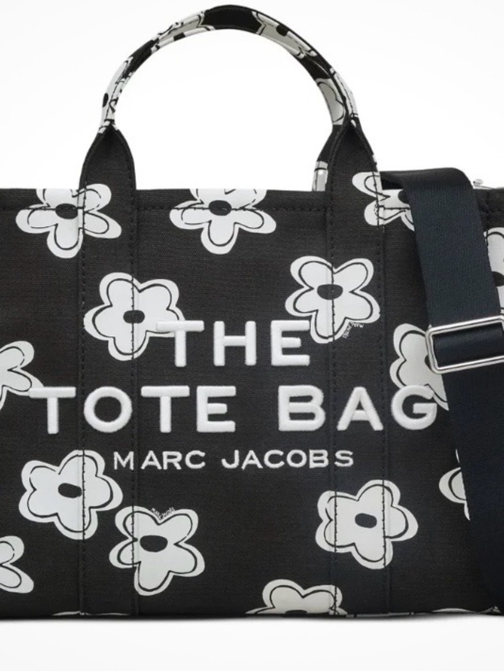 Marc Jacobs Black Tote Bag with White Floral Print
